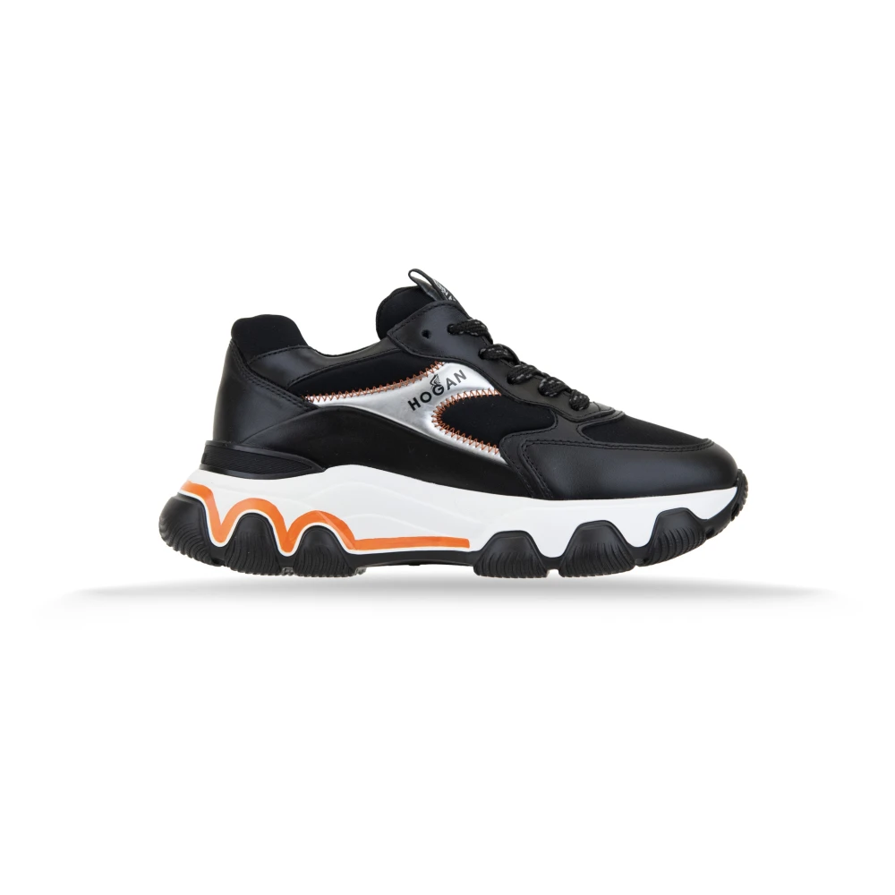 Hogan Leren Sneakers met Stoffen Inzetstukken Dames Schoenen Zwart