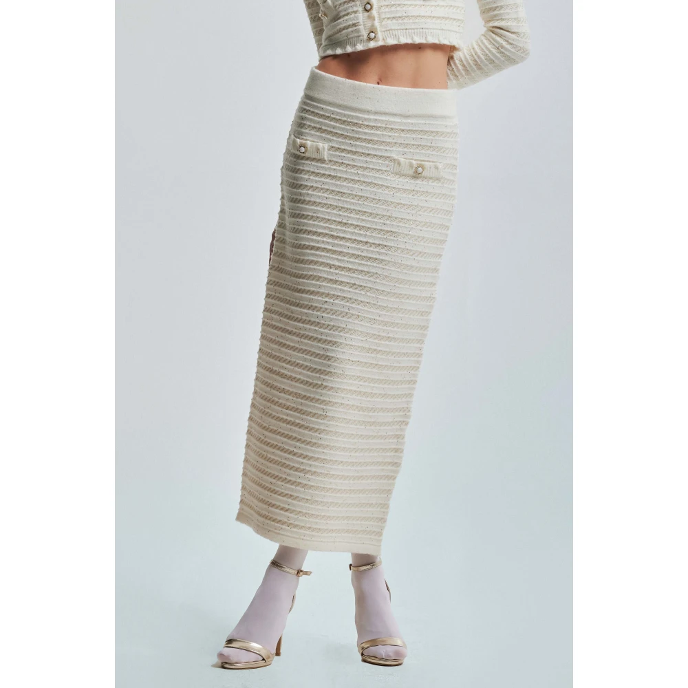 Kocca Gebreide kokerrok met lurex details White Dames