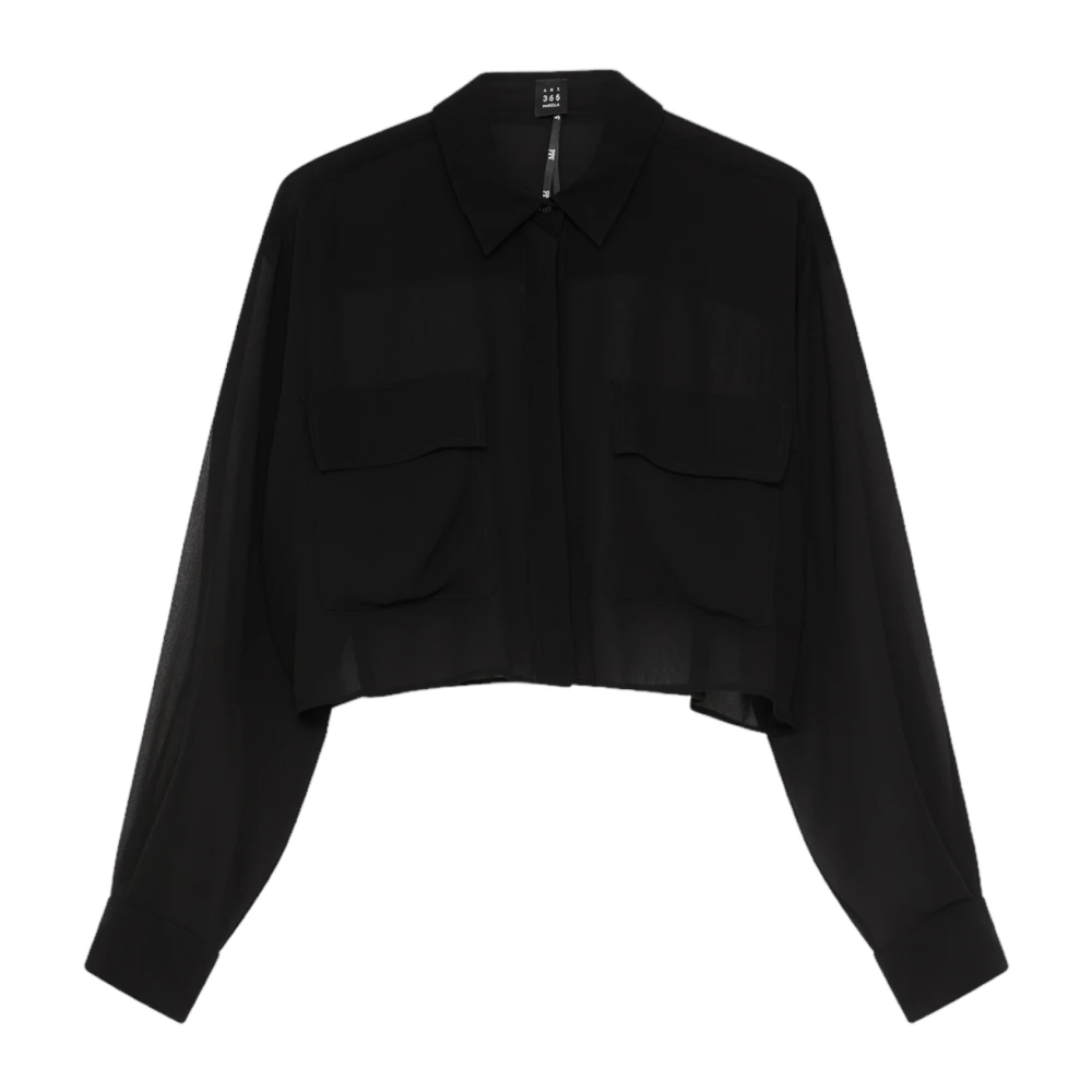 Marella Zwarte Georgette Crêpe Cropped Shirt Black Dames