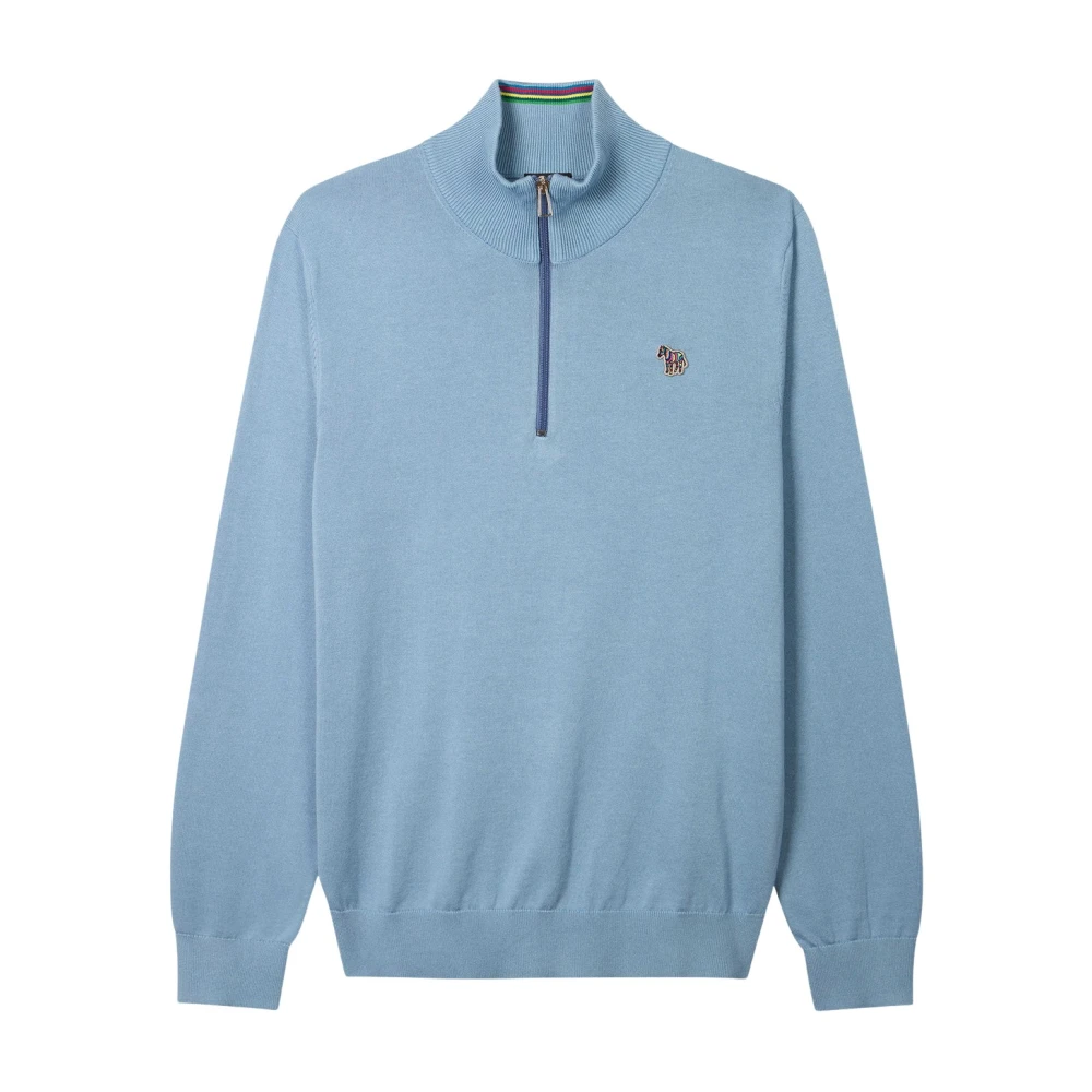 Paul Smith Men's Blue Quarter Zip Zebra Badge Jumper - Turtlenecks - L - Knitwear