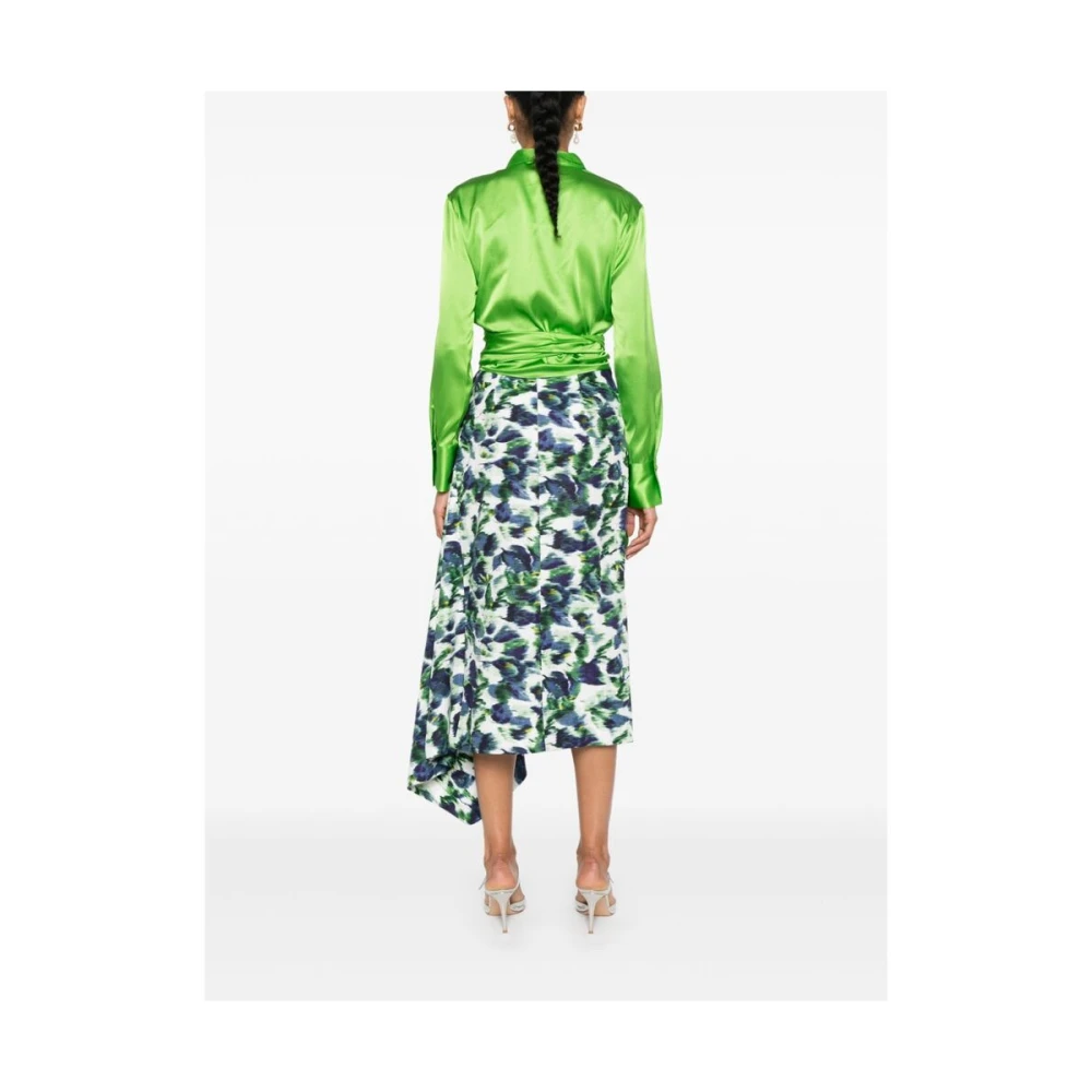 Mazzarelli Groene Zijden Wrap Shirt Green Dames
