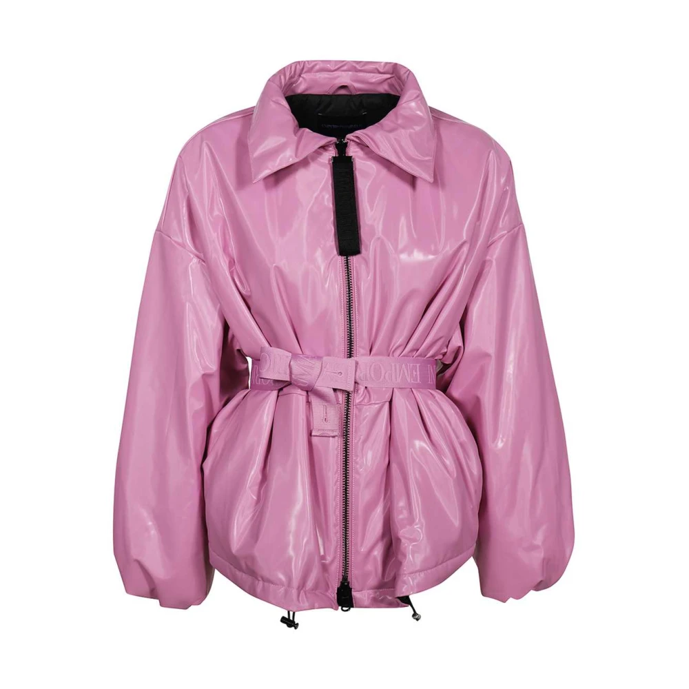 Emporio Armani Gebonden rits omlaag jas met afneembare capuchon Pink Dames