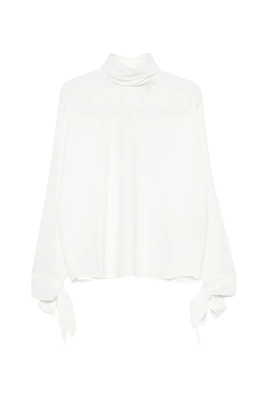 Blus med hög krage och rosett