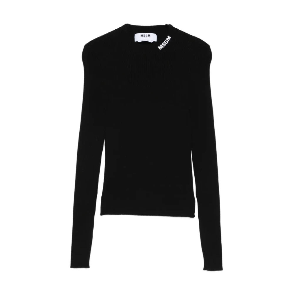 Msgm Women's Black Round-Neck Knitwear, S, Maglia