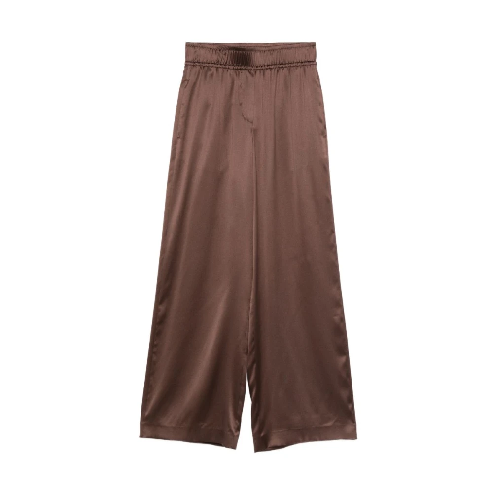 Brunello Cucinelli Women's Brown Stretch Silk Satin Track Trousers