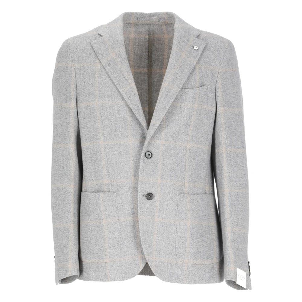 Lubiam Grijze wollen jas met pieklapel Gray Heren