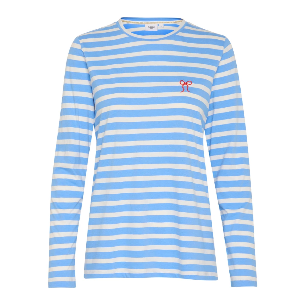 Saint Tropez Geborduurde Longsleeve Tee All Aboard Blue Dames