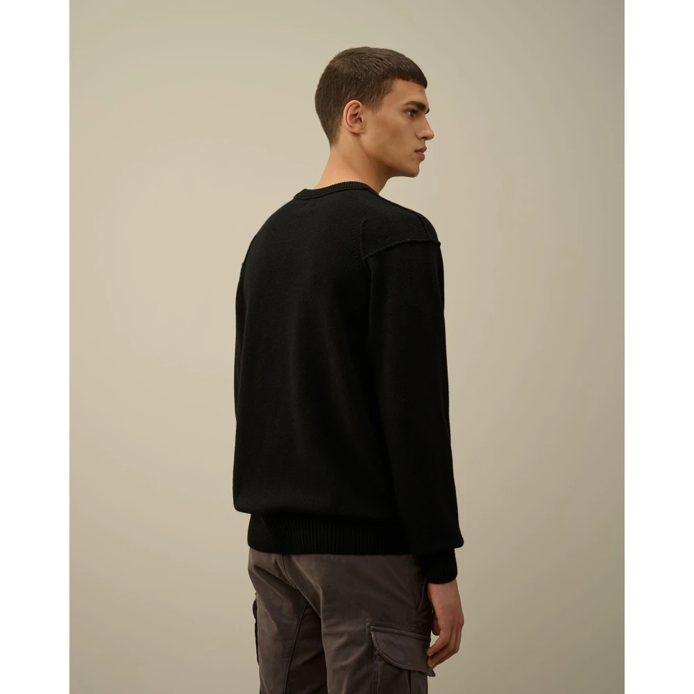 C.P. Company Zwarte Lamswollen Ronde Hals Trui Black Heren