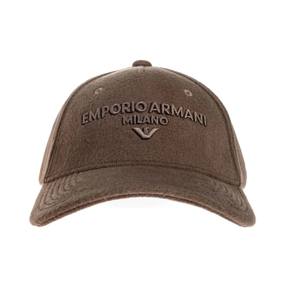 Emporio Armani Men's Brown Baseball Cap With Logo Embroidery - Hats & Caps - One Size - Accessories
