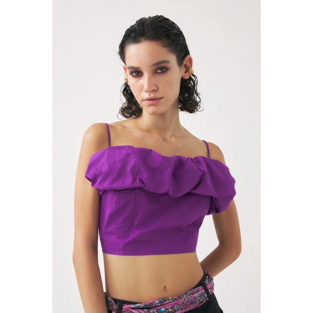 Antik batik Off-shoulder cropped top Pop Purple Dames