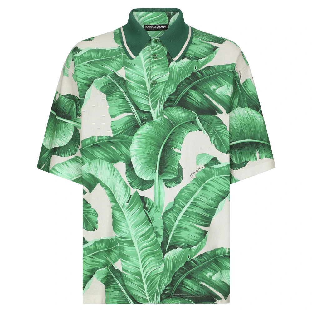 Dolce & Gabbana Banana-tree Print Polo Shirt Green Heren