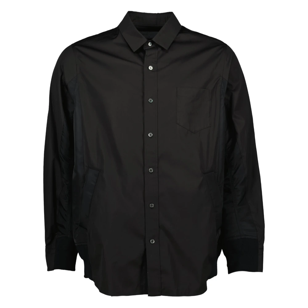 Sacai Black Casual Shirts, Male, M, Poplin And Nylon Shirt