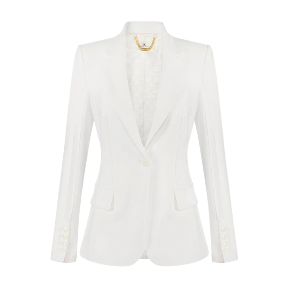 Elisabetta Franchi Women's White Blazers, M, Double Crepe Stretch Blazer