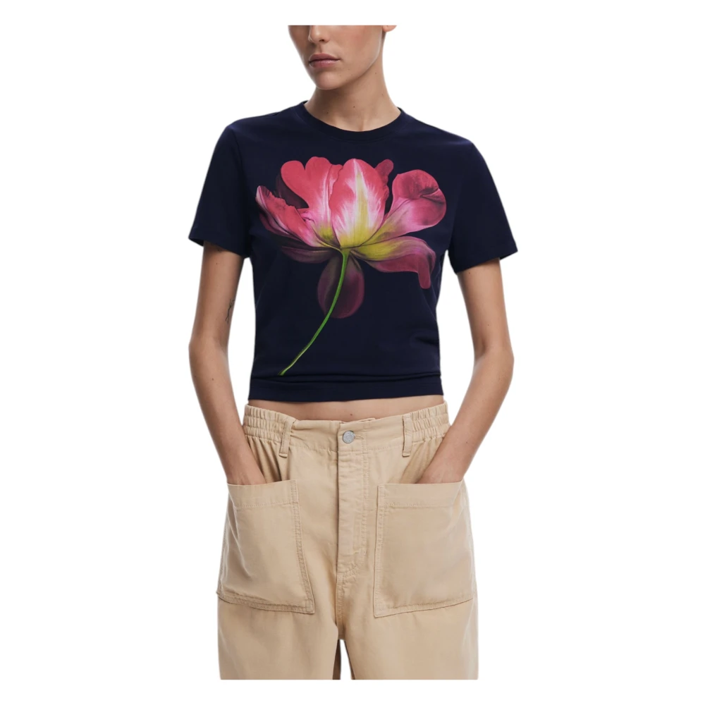 Desigual Blauw Bedrukt T-shirt Blue Dames