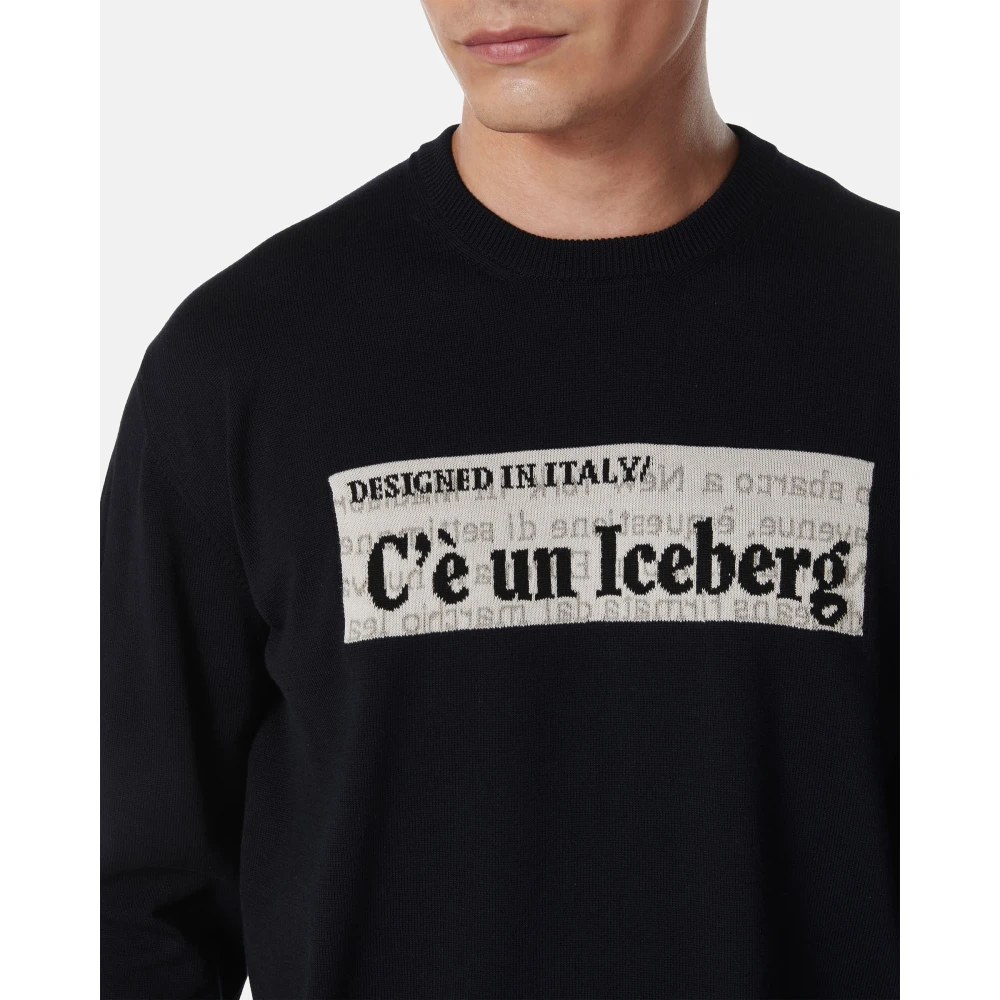 Iceberg Blauwe ronde hals katoenen trui met jacquard graphics Blue Heren