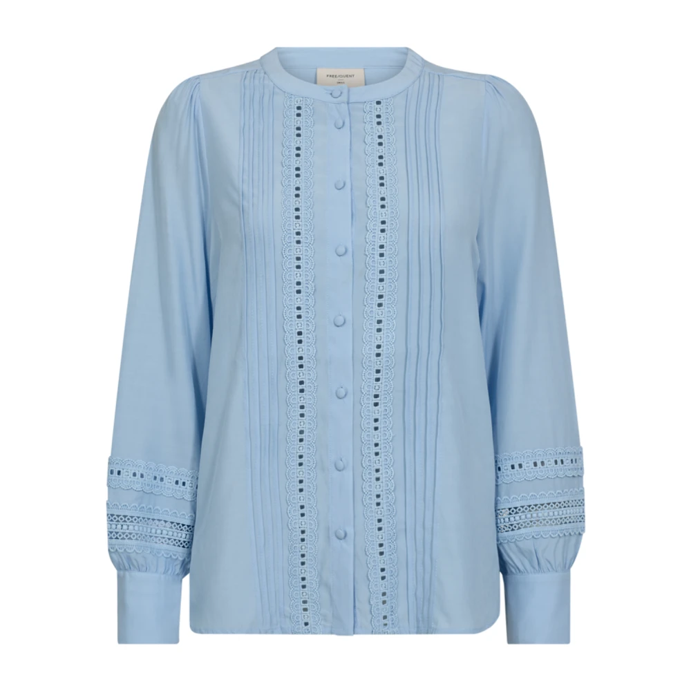 Freequent Chambray Puff Sleeve Blouse Blue Dames