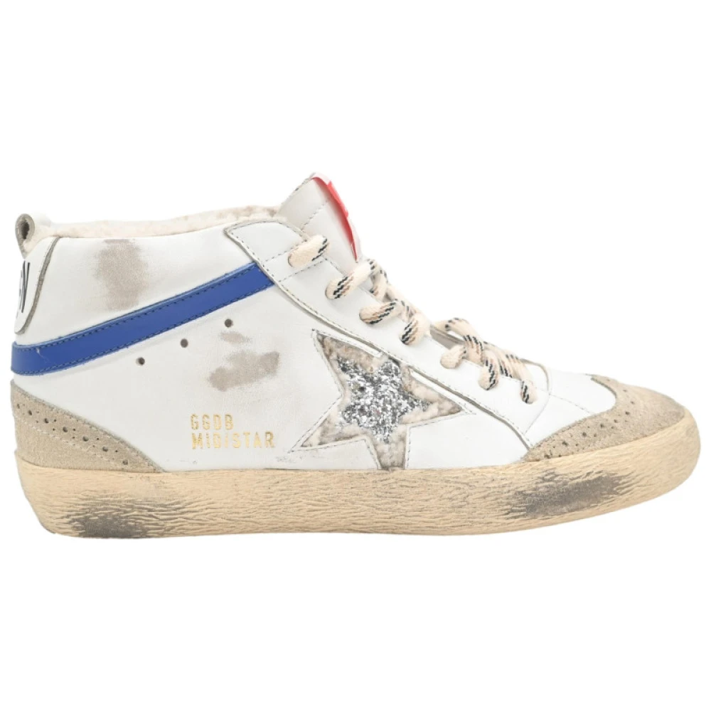 Golden Goose Mid Star Suede Glitter Sneakers White, Dam