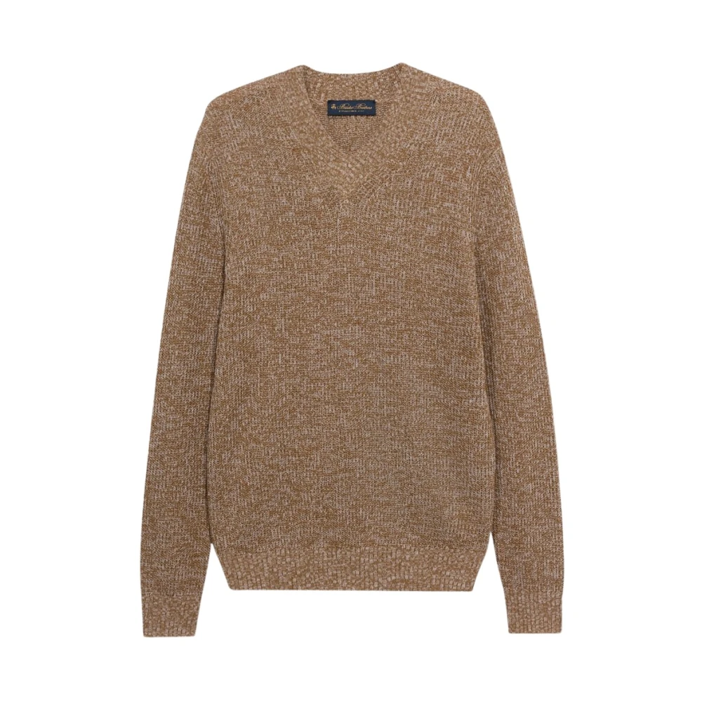 Brooks Brothers Men's Beige V-Neck Knitwear, L, Cotton-Linen V-Neck Mouliné Jumper