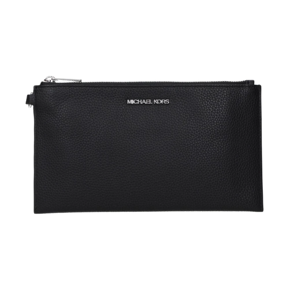 Michael Kors Women's Black Leather Clutch Bag With Front Logo