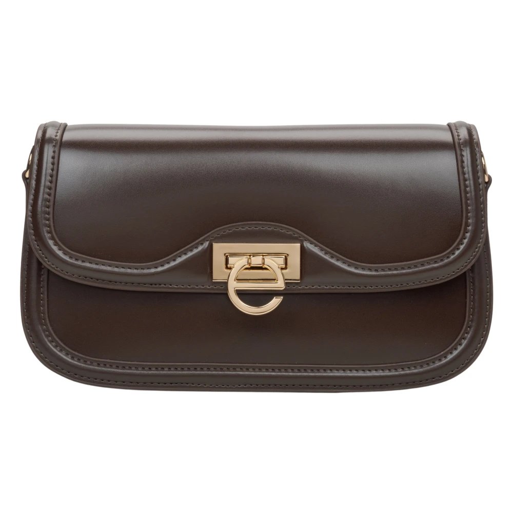 Estro Dames Kleine Donkerbruine Schoudertas met Gouden Hardware Er00115778 Brown Dames