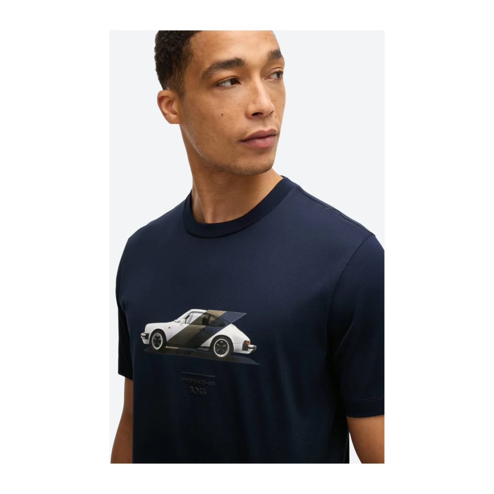 Hugo Boss Gemerceriseerd katoenen T-shirt met Porsche-logo Blue Heren