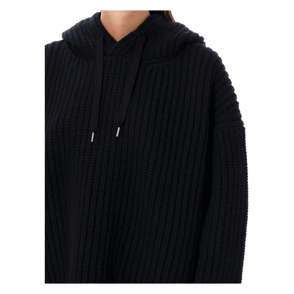 Junya Watanabe Zwarte Geribbelde Gebreide Oversized Hoodie Black Dames