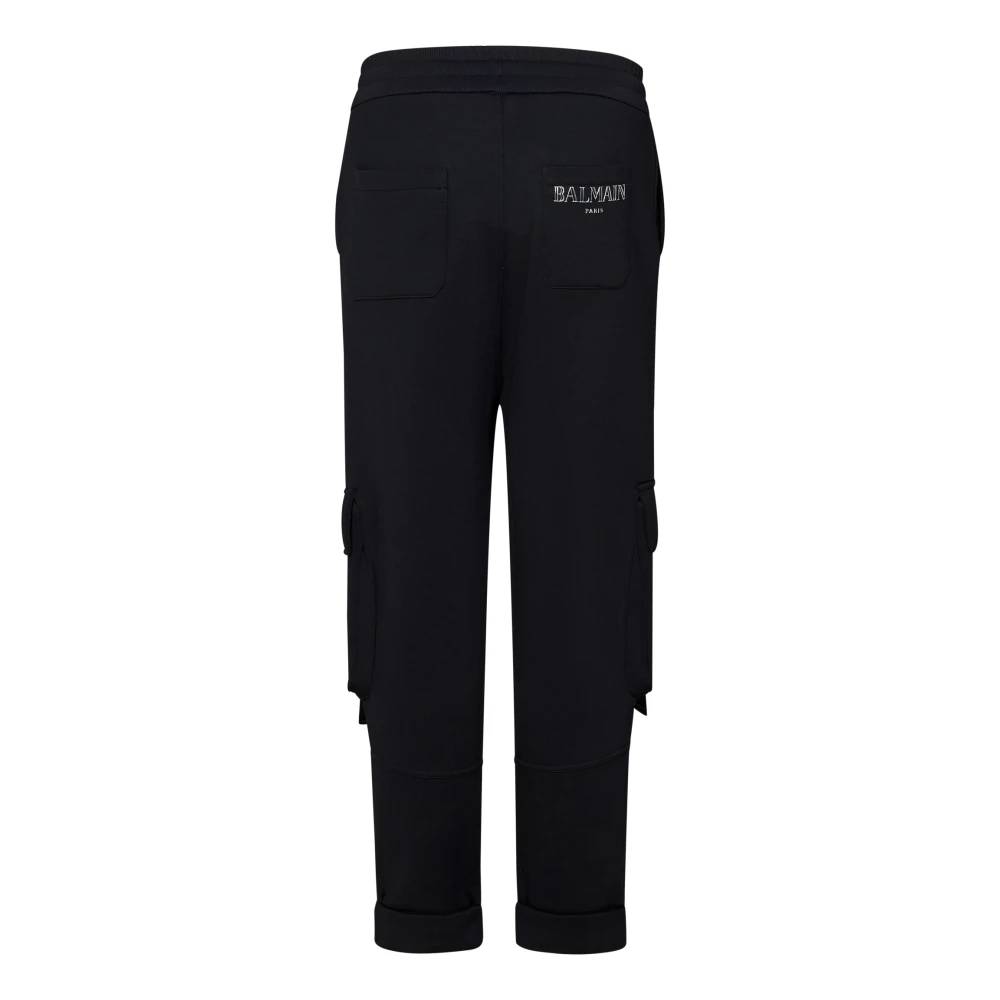 Balmain Zwarte Cargo Broek met Trekkoord Taille Black Heren