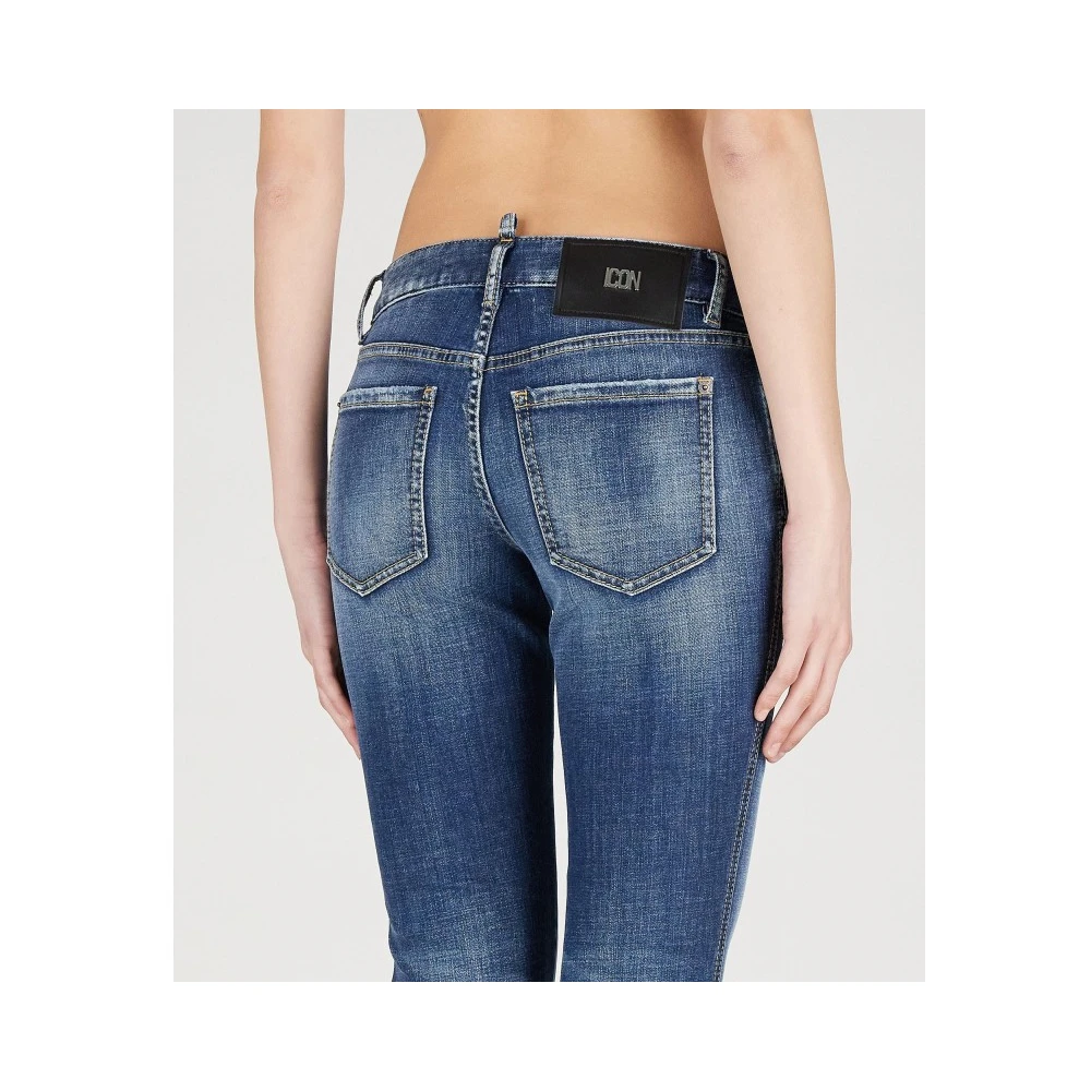 Dsquared2 Flared Stretch Katoenen Jeans met Versleten Effect Blue Dames