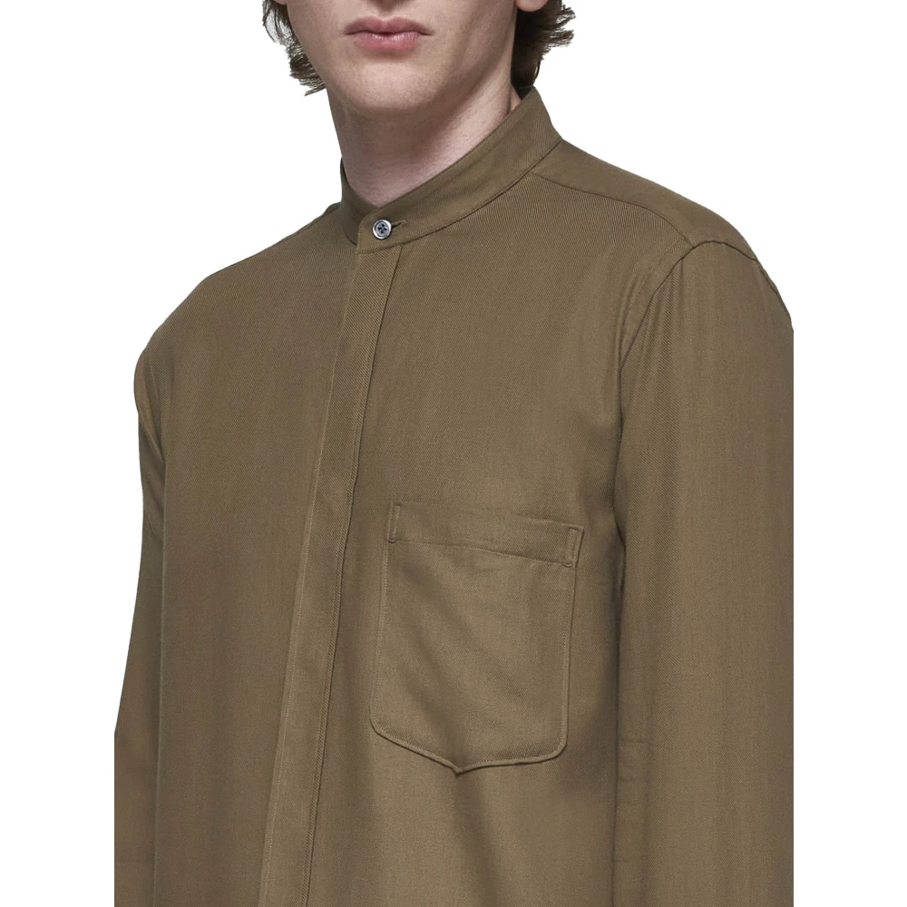 Ermenegildo Zegna Khaki Groene Mandarin Kraag Shirt Brown Heren