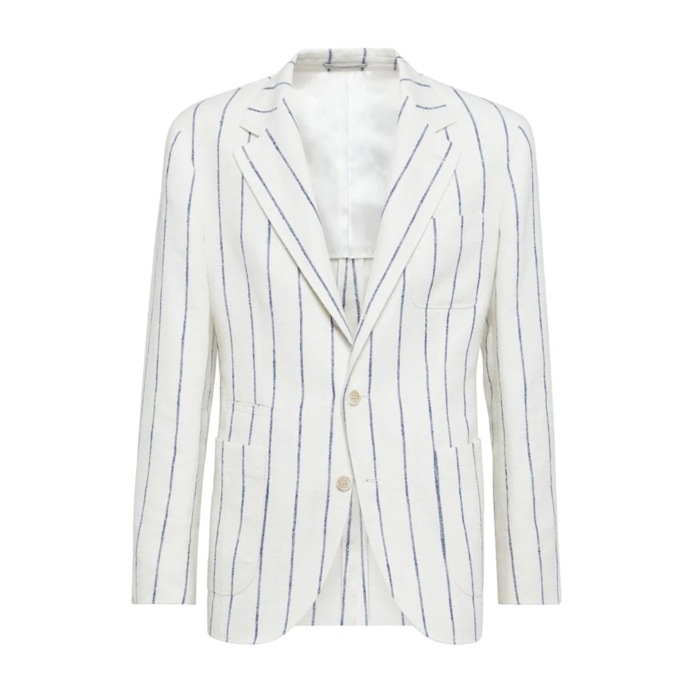 BRUNELLO CUCINELLI Deconstructed Pinstripe Linen Jacket White Heren