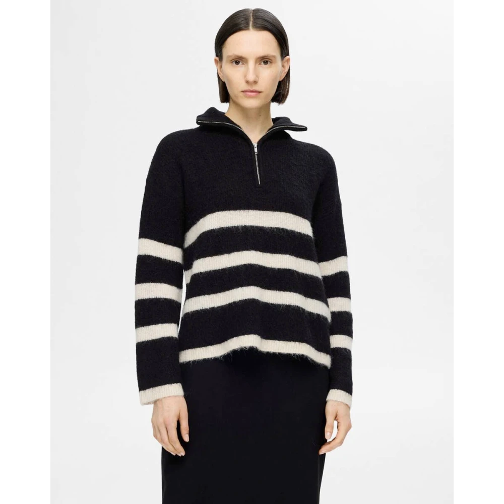 Selected Femme Zwarte Pullover met Halve Rits Black Dames
