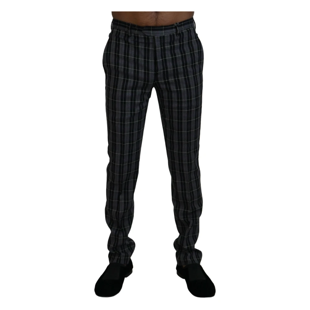 Bencivenga Men's Gray Slim-Fit Trousers, S, Checkered Slim Fit Chino Trousers
