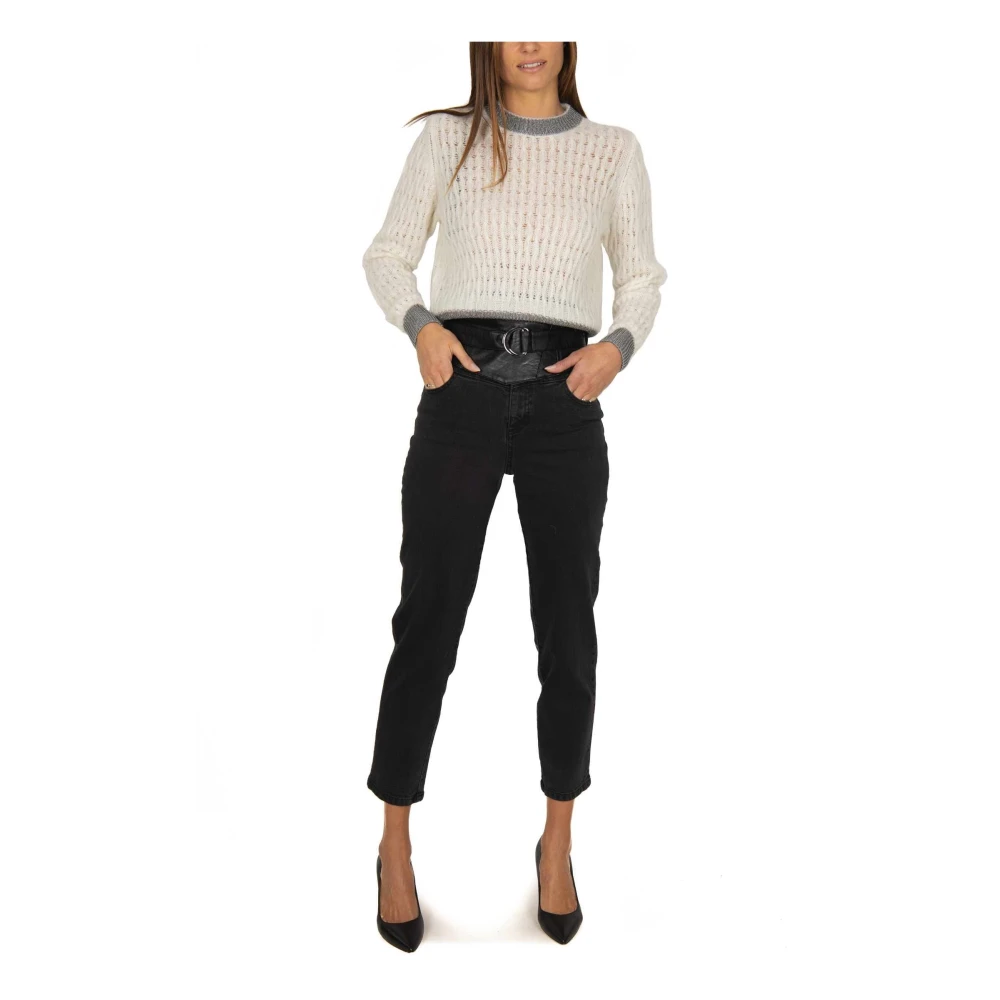 pinko Hoge taille jeans met imitatieleer inzetstukken Black Dames