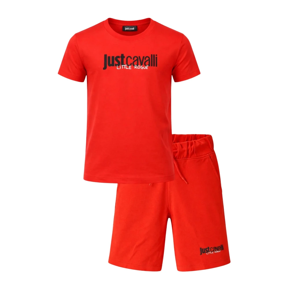 Just Cavalli Red Kids Sets, Male, 13 Y, Logo-Print Shorts Set