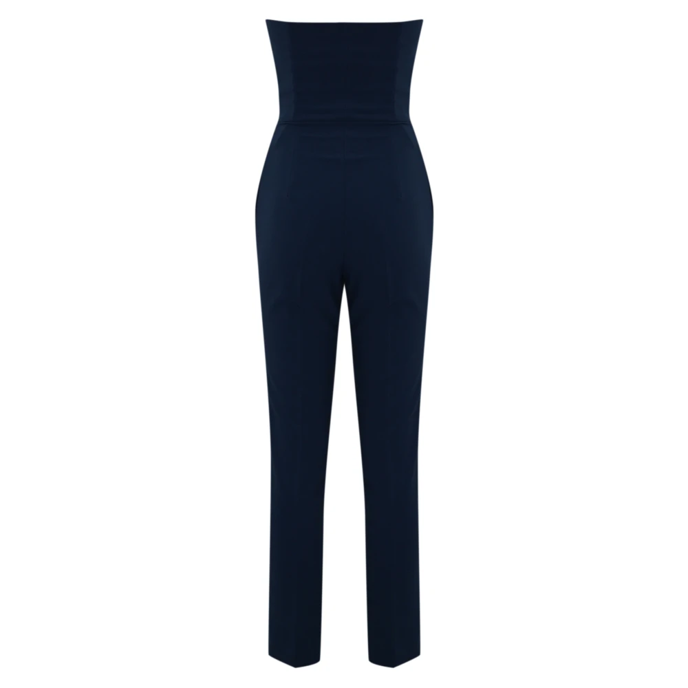 Elisabetta Franchi Blauwe Crepe Broek met Hartvormige Halslijn Blue Dames