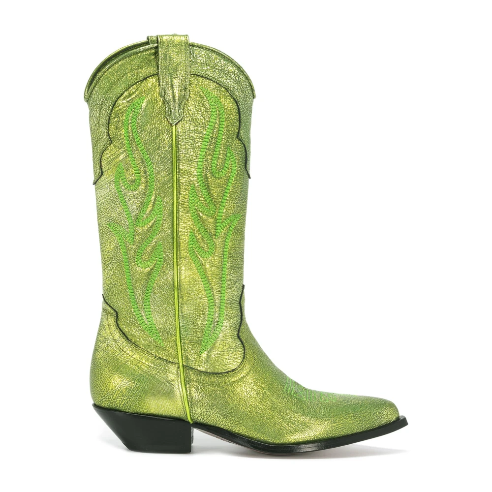 Sonora Groene Gelamineerde Geitenleren Cowboy Laarzen met Borduursel Green Dames