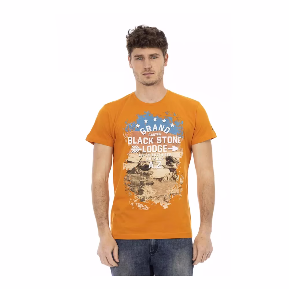 Orange Baumwoll T-Shirt mit Frontdruck