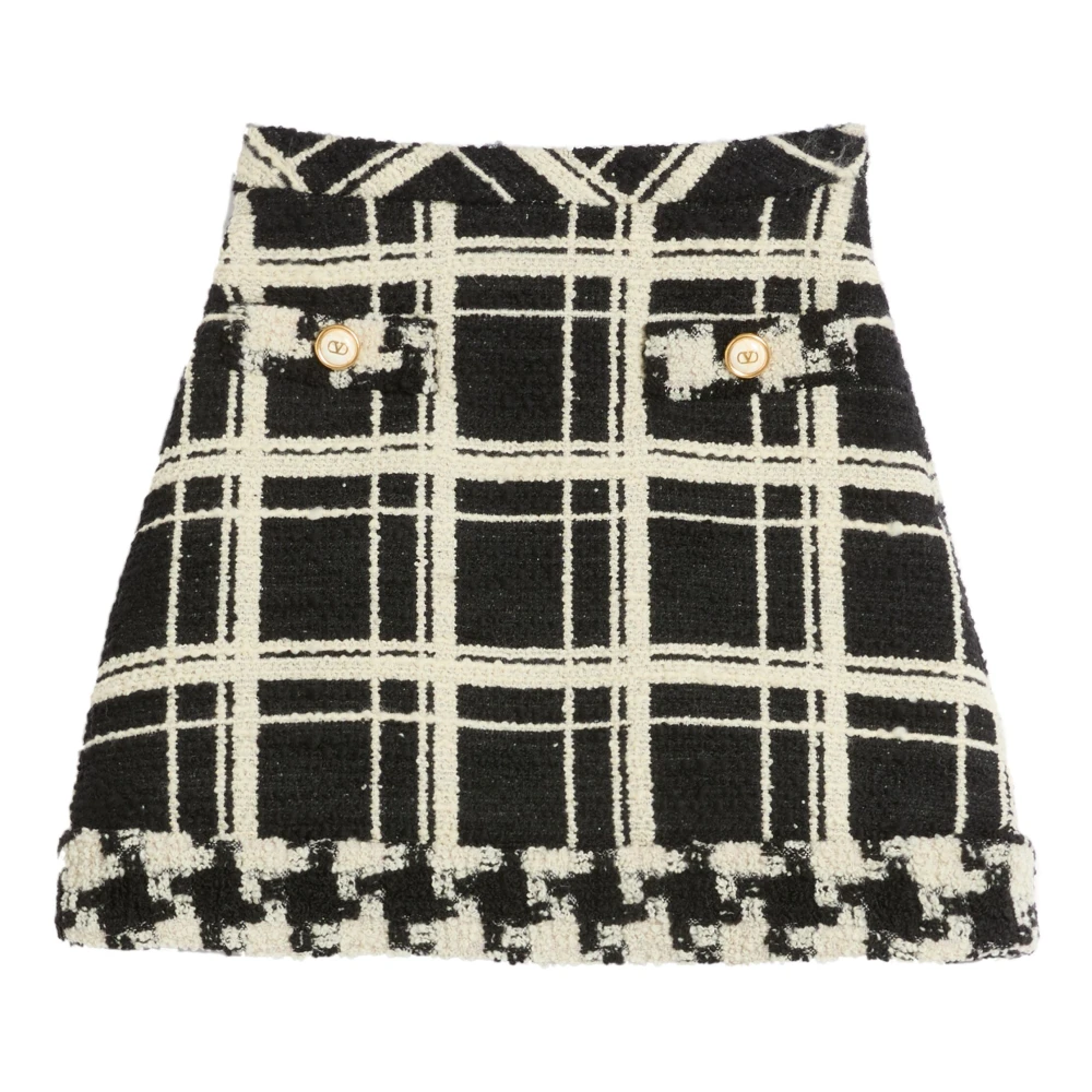 Valentino Garavani Zwarte Houndstooth Rok met VLogo Detail Black Dames