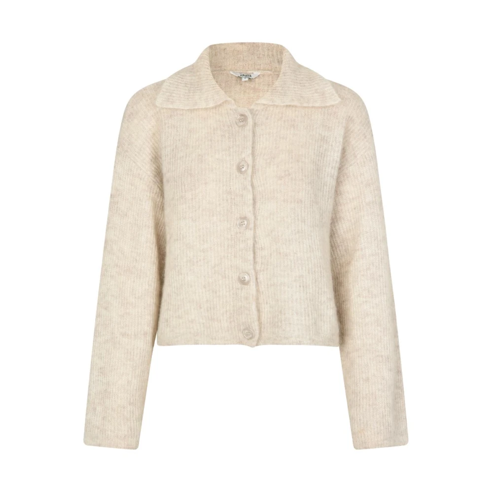 Beige Strikket Cardigan med Knappelukking