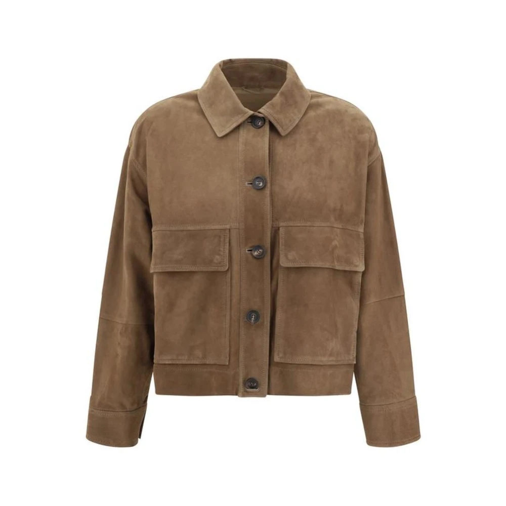 Brunello Cucinelli Klassisk Mockajacka med Ficklock Brown, Dam