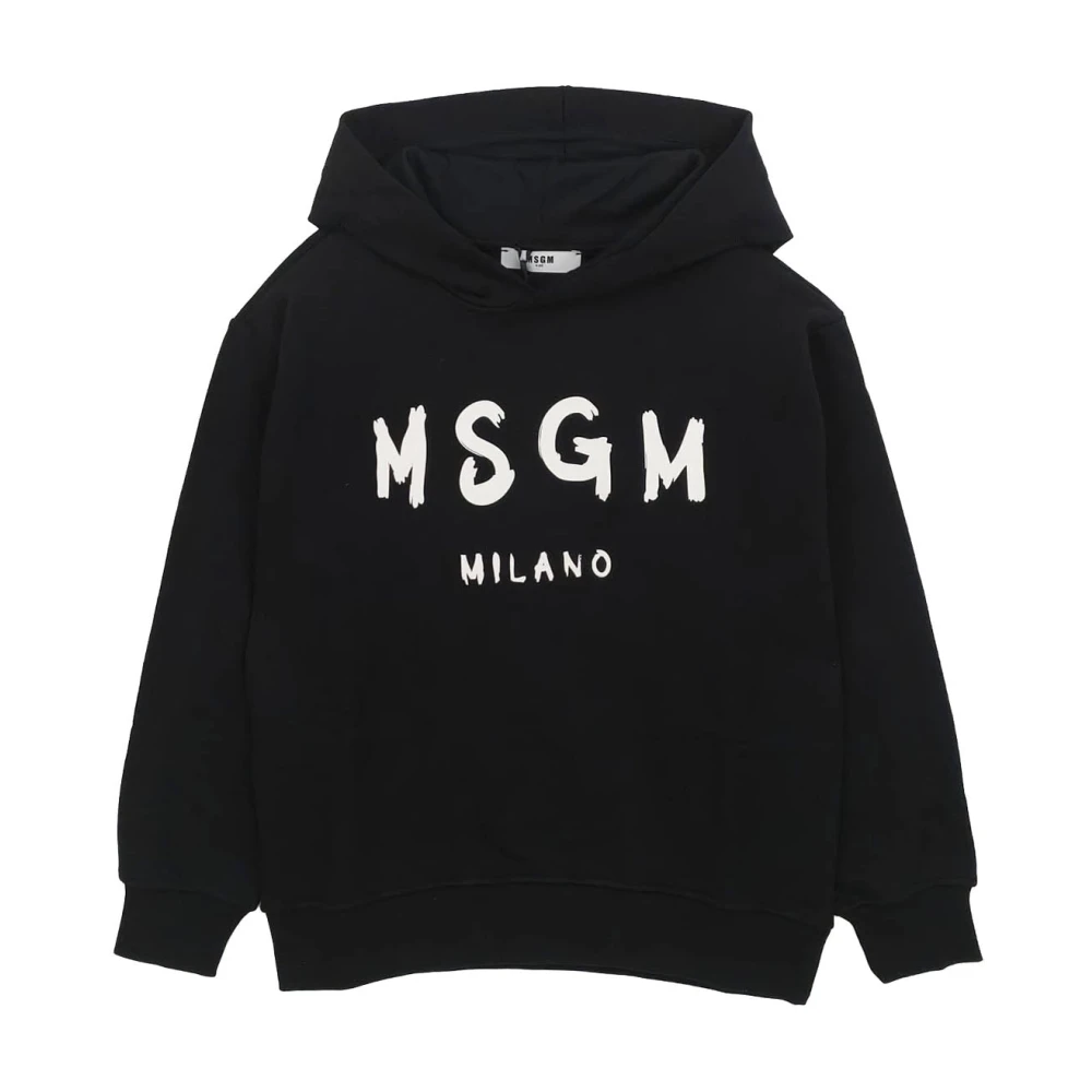 Msgm Boys Black Kids Sweatshirts, 10 Y, Hooded Sweatshirt