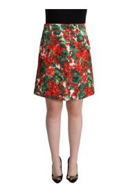 Multicolor Geranium Print Cotton A-line Skirt