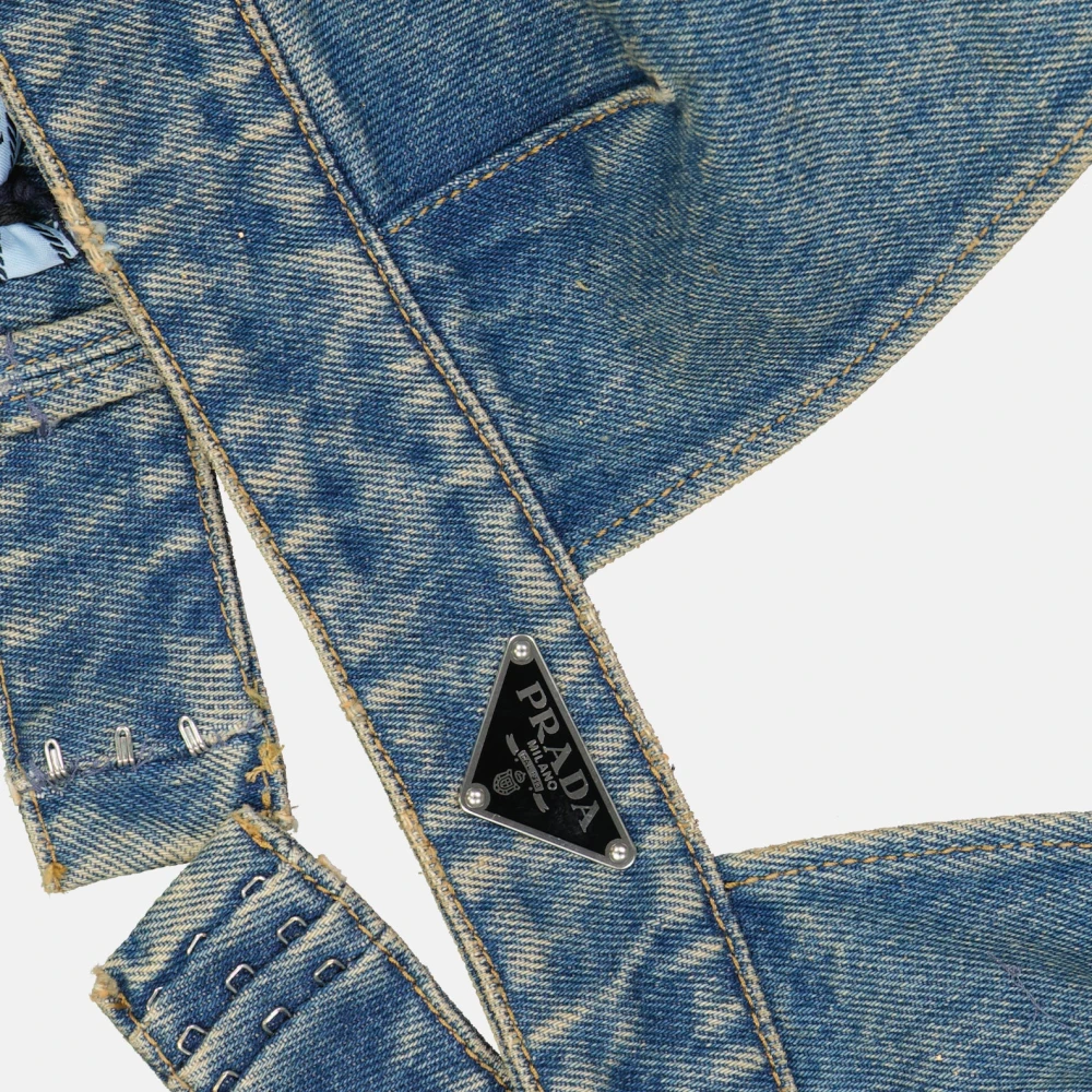 Prada Denim V-hals Driehoek Bralette Blue Dames