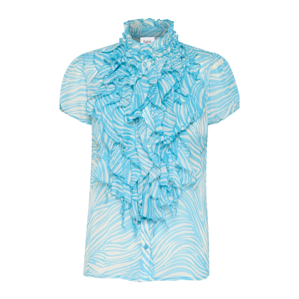 Saint Tropez Women's Blue Shirts, L, Liljasz Crinkle Ss Shirt