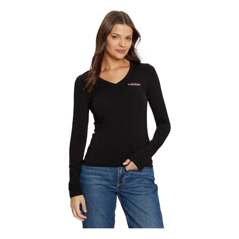 Guess Organisch katoenen longsleeve slim fit T-shirt Black Dames