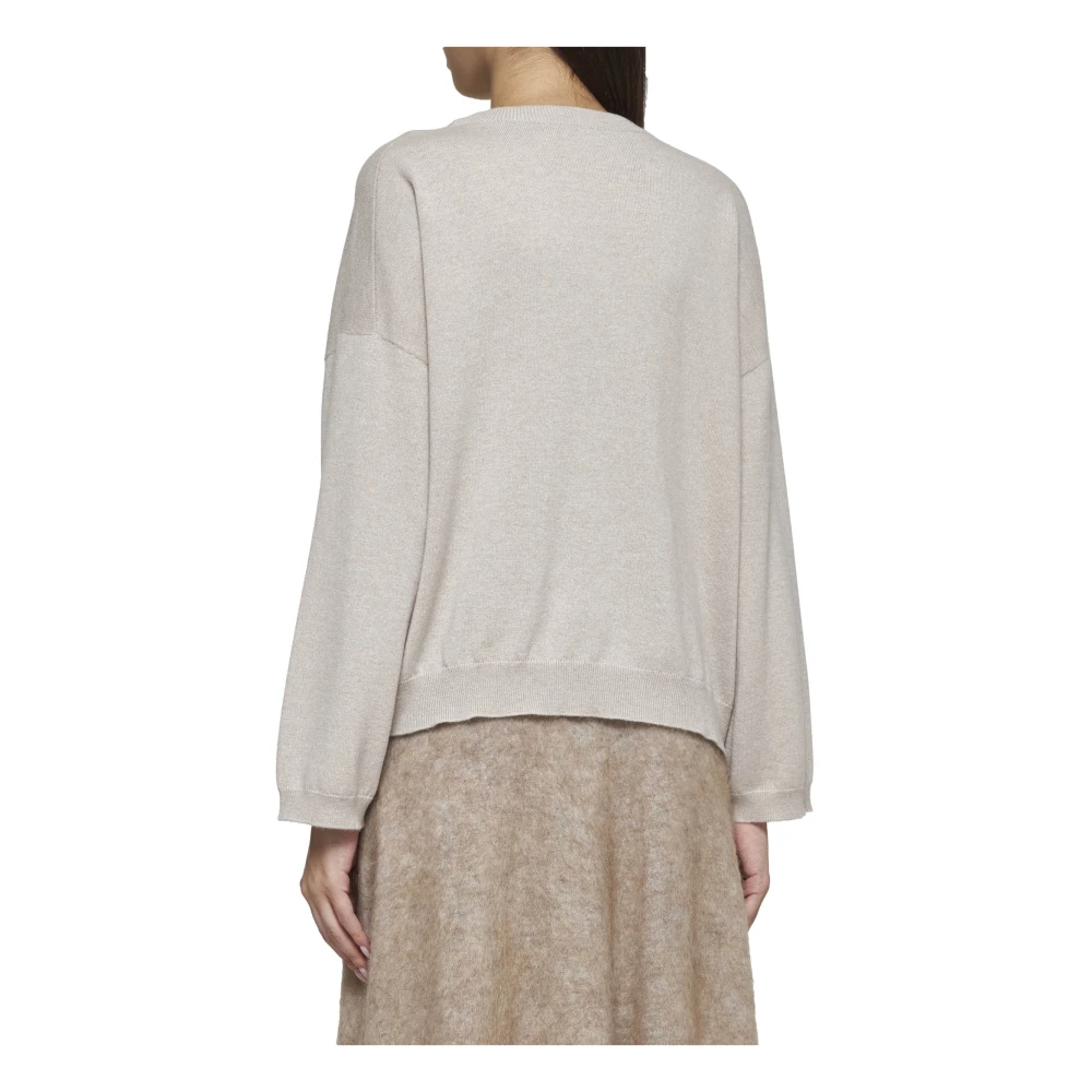 BRUNELLO CUCINELLI Kasjmier Crew Neck Sweater met Monile Versiering Beige Dames