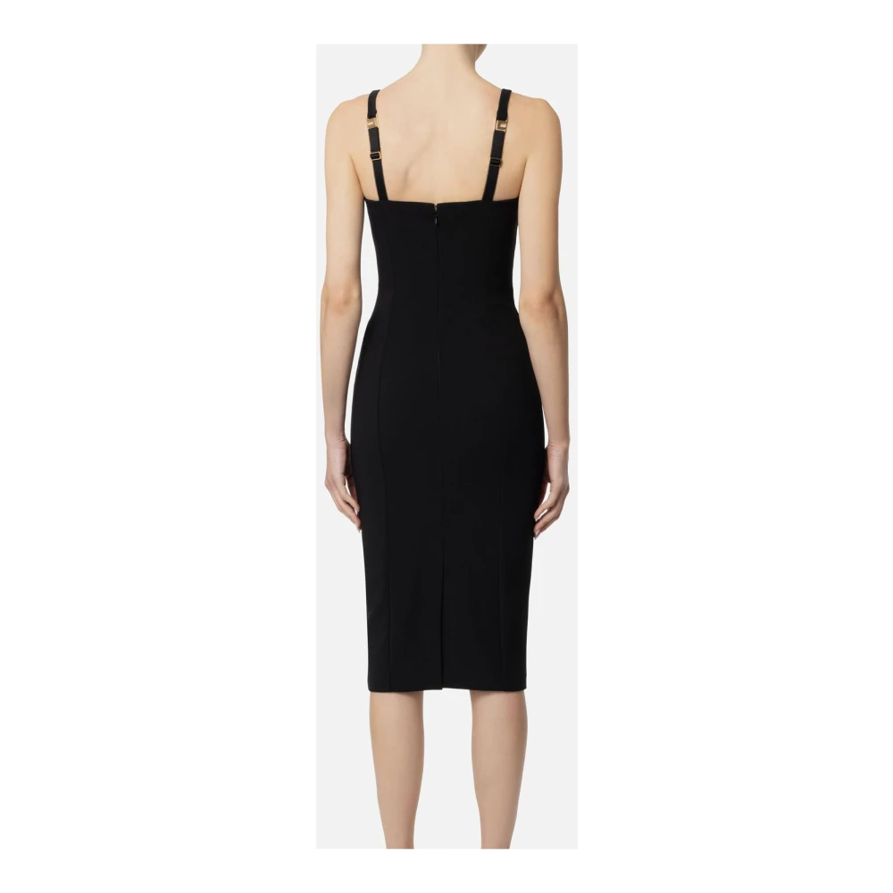 Elisabetta Franchi Zwarte Midi Jurk Cup-Cut Stretch Crêpe Black Dames