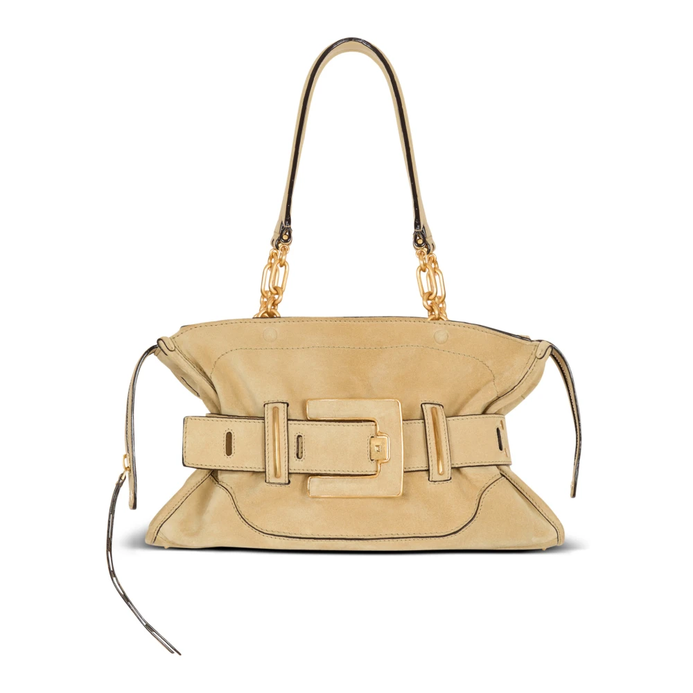 Balmain Beige Suede Anthem Bag - Female - Shoulder Bags - One Size - Bags
