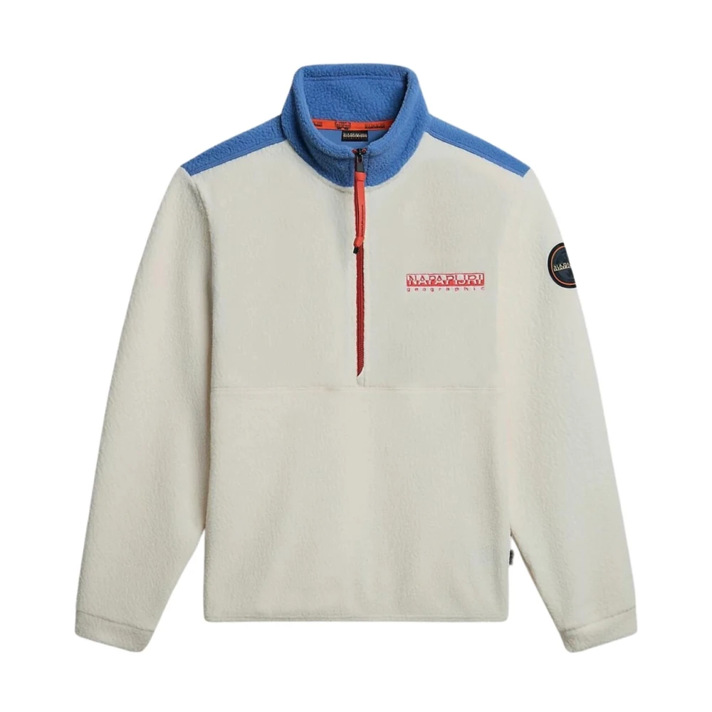 Napapijri White Fleece Jackets, Male, M, Yellow Half Zip Fleece Anderby