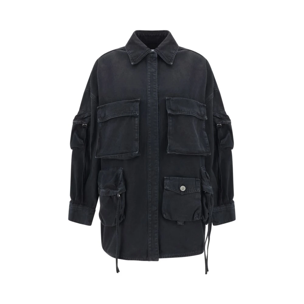 The Attico Denim Fern Coat met bellenmouwen Black Dames